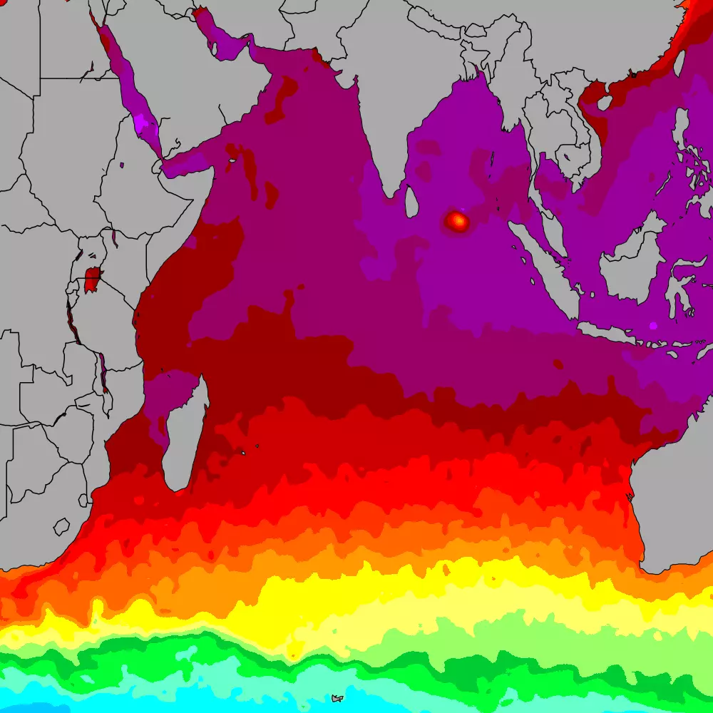 Current Indian Ocean sea temperatures heatmap