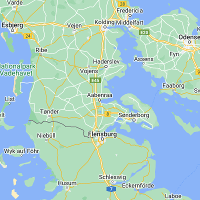 Map showing location of Aabenraa (55.044340, 9.417410)