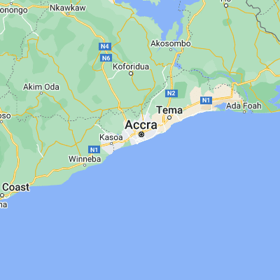 Map showing location of Accra (5.556020, -0.196900)