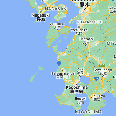 Map showing location of Akune (32.016670, 130.200000)