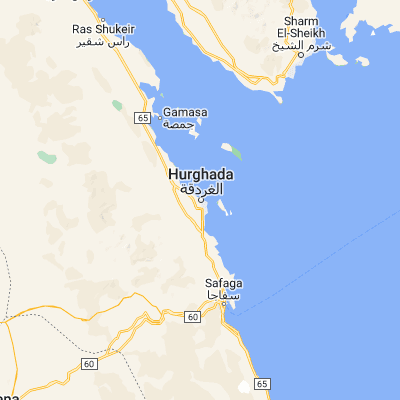 Map showing location of Hurghada (27.257380, 33.812910)