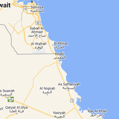 Map showing location of Al Khafjī (28.439050, 48.491320)