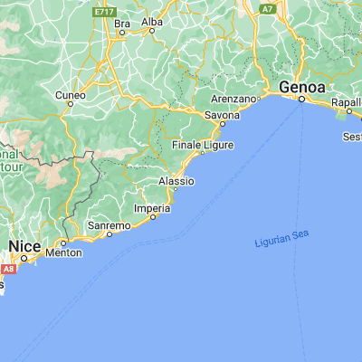 Map showing location of Albenga (44.049970, 8.218290)