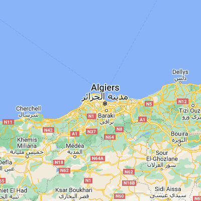 Map showing location of Algiers (36.752500, 3.041970)