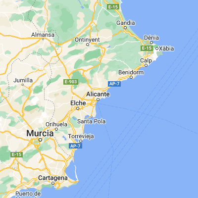 Map showing location of Alicante (38.345170, -0.481490)