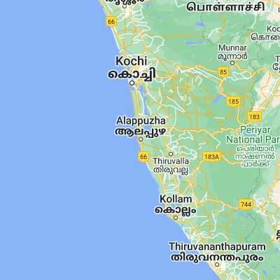 Map showing location of Alleppey (9.490040, 76.326400)
