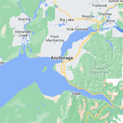 Map showing location of Anchorage (61.218060, -149.900280)