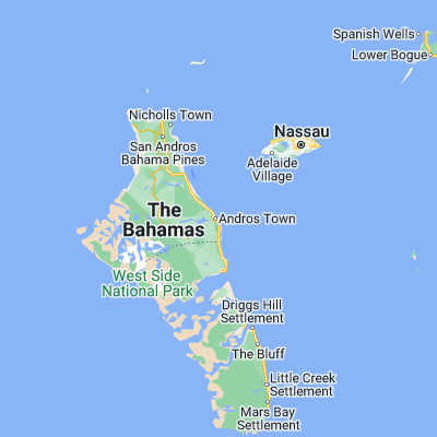 Map showing location of Andros Town (24.700000, -77.766670)