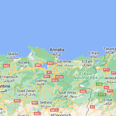 Map showing location of Annaba (36.900000, 7.766670)