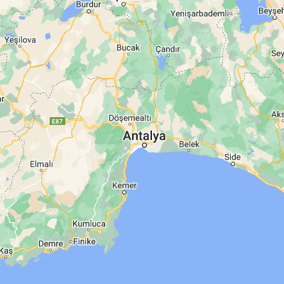 Map showing location of Antalya (36.908120, 30.695560)