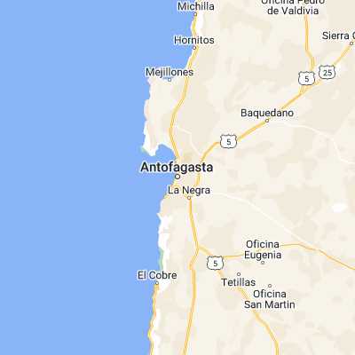 Map showing location of Antofagasta (-23.650000, -70.400000)