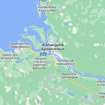 Map showing location of Arkhangel’sk (64.540100, 40.543300)