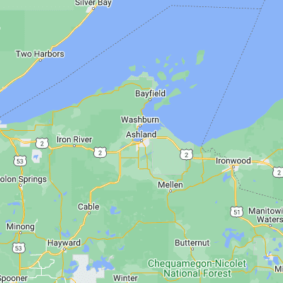 Map showing location of Ashland (46.592440, -90.883800)