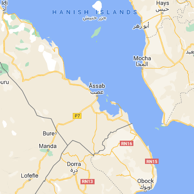 Map showing location of Assab (13.009170, 42.739440)