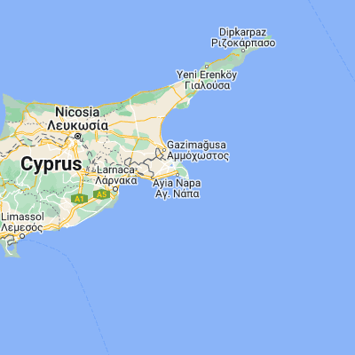 Map showing location of Ayia Napa (34.982130, 34.001830)