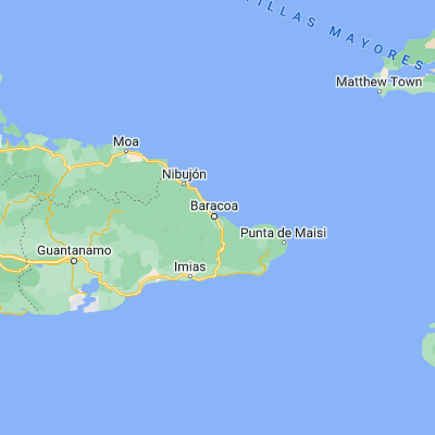 Map showing location of Baracoa (20.346670, -74.495830)