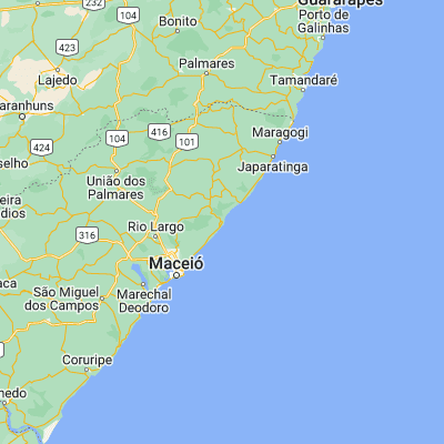 Map showing location of Barra de Santo Antônio (-9.404720, -35.507220)