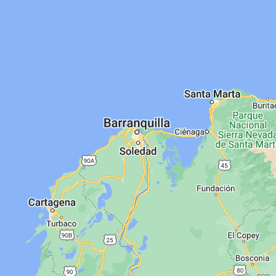 Map showing location of Barranquilla (10.963890, -74.796390)