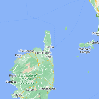 Map showing location of Bastia (42.702780, 9.450000)