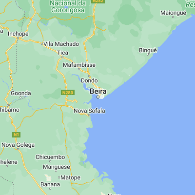 Map showing location of Beira (-19.843610, 34.838890)