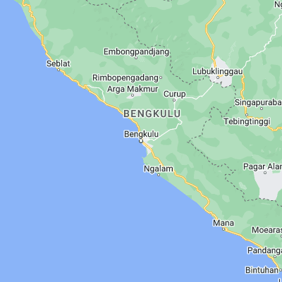 Map showing location of Bengkulu (-3.800440, 102.265540)