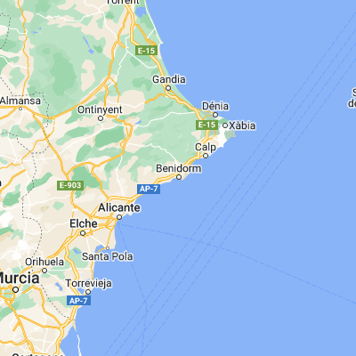 Map showing location of Benidorm (38.534167, -0.131389)