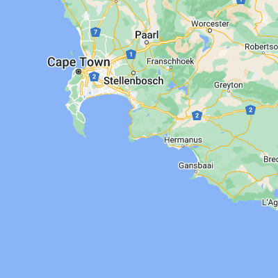 Map showing location of Betty's Bay (-34.360000, 18.900000)