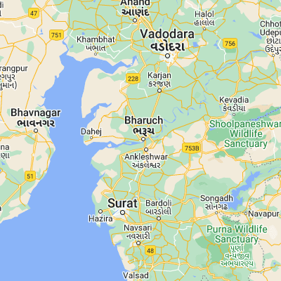 Map showing location of Bharūch (21.700000, 72.966670)