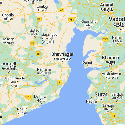 Map showing location of Bhāvnagar (21.766670, 72.150000)