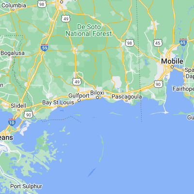 Map showing location of Biloxi (30.396030, -88.885310)