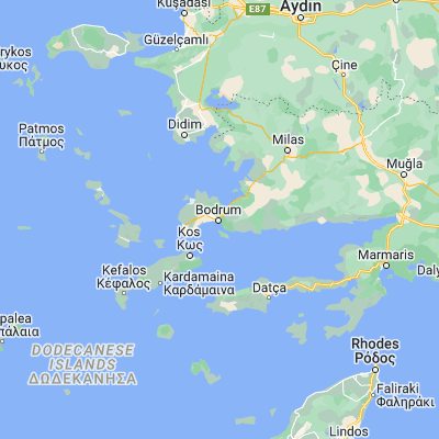 Map showing location of Bodrum (37.038330, 27.429170)