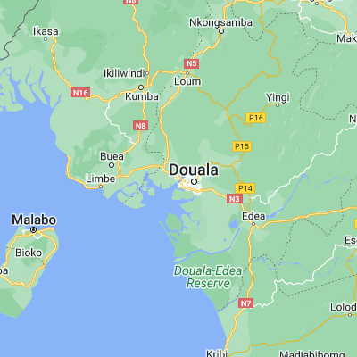 Map showing location of Bonabéri (4.077900, 9.675900)