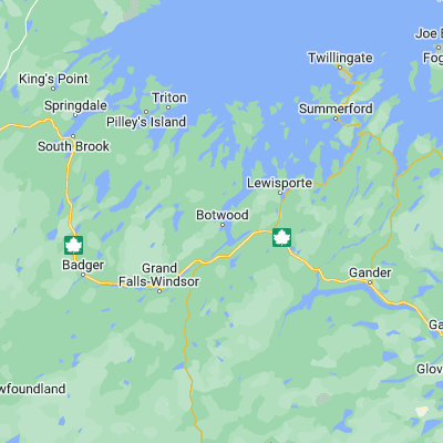 Map showing location of Botwood (49.149940, -55.348190)