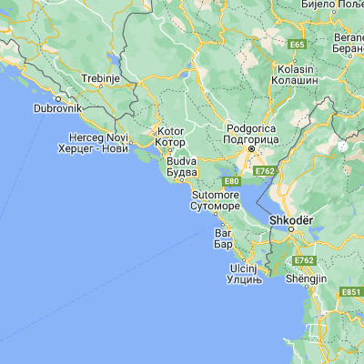 Map showing location of Budva (42.286390, 18.840000)