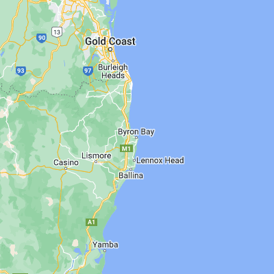 Map showing location of Byron Bay (-28.642010, 153.611940)