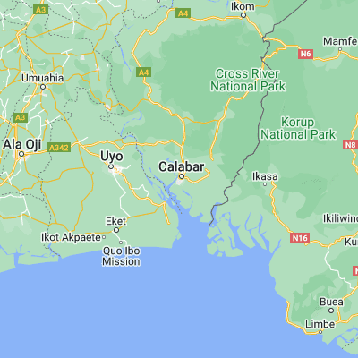 Map showing location of Calabar (4.951700, 8.322000)