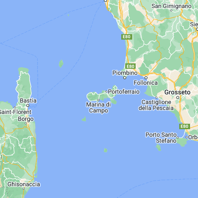 Map showing location of Campo nell'Elba (42.748020, 10.233320)