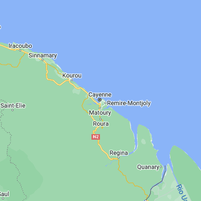 Map showing location of Cayenne (4.933330, -52.333330)