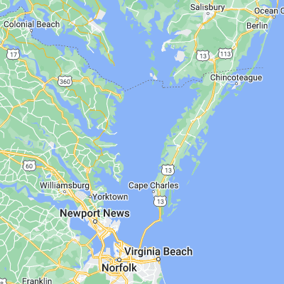 Map showing location of Chesapeake Bay (37.576644, -76.111544)