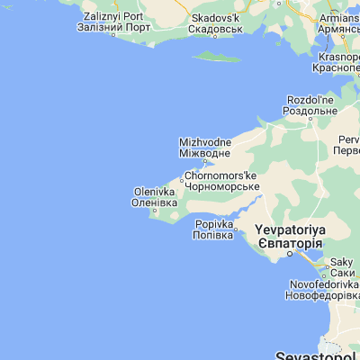 Map showing location of Chornomors’ke (45.506570, 32.697760)