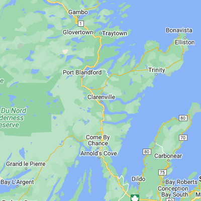 Map showing location of Clarenville-Shoal Harbour (48.180500, -53.969820)