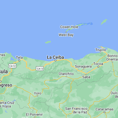 Map showing location of Corozal (15.800000, -86.716670)