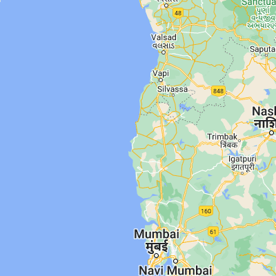 Map showing location of Dāhānu (19.966670, 72.733330)