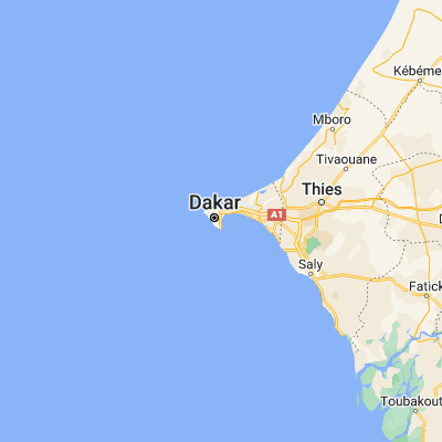 Map showing location of Dakar (14.693700, -17.444060)