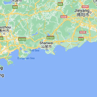 Map showing location of Dongyong (22.795770, 115.426350)
