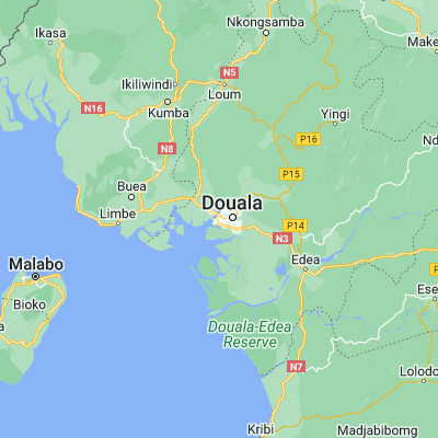 Map showing location of Douala (4.048270, 9.704280)