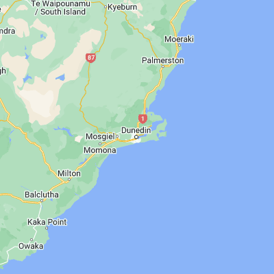 Map showing location of Dunedin (-45.874160, 170.503610)