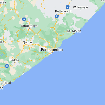 Map showing location of East London (-33.015290, 27.911620)