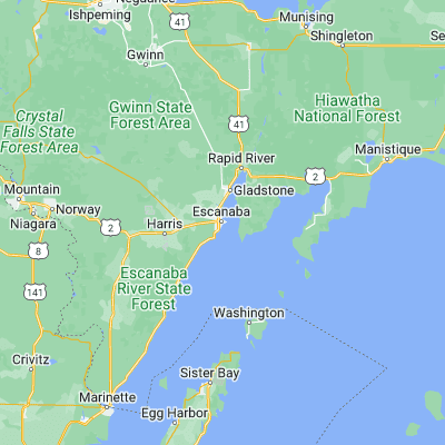 Map showing location of Escanaba (45.745250, -87.064580)