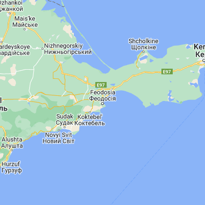 Map showing location of Feodosiya (45.036770, 35.377890)